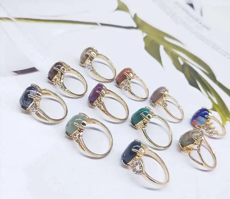 Wholesale Women's Natural Stone Ring Geometric Stone Metal Inlaid Ring ...