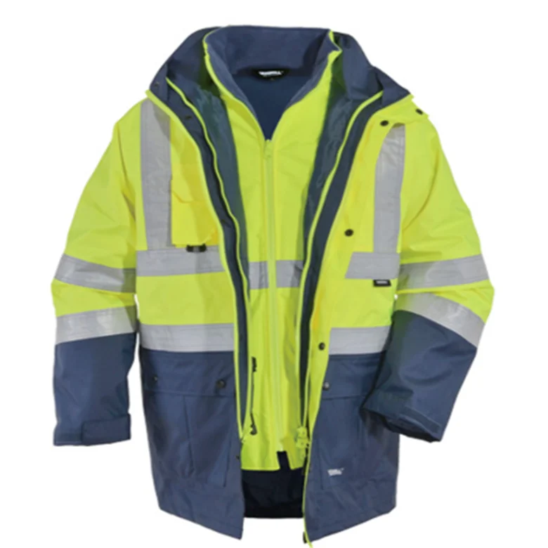 Hi vis waterproof 5 in 1 jacket with reflective tape safety workwear winter jacket