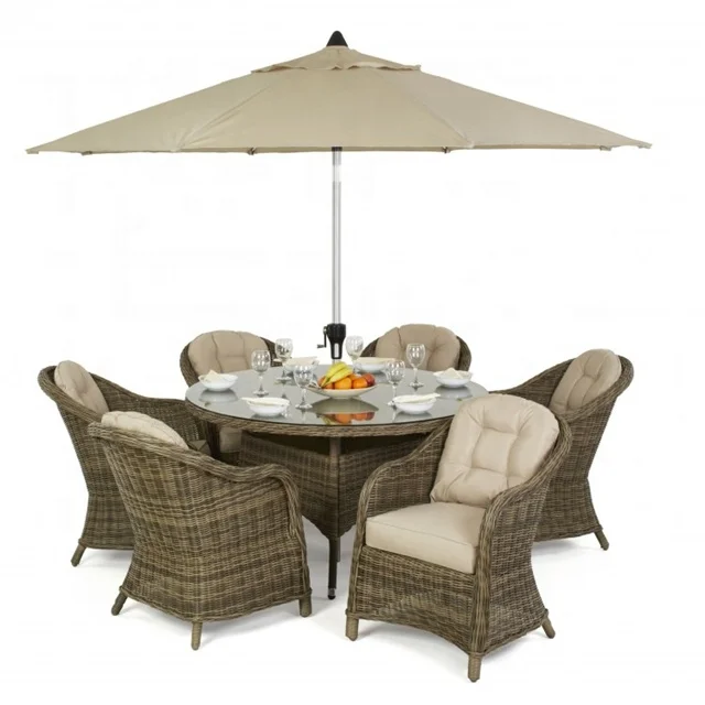 Audu Rattan Restaurant Chairs And Tables Sets With Umbrella Cafe Hotel
