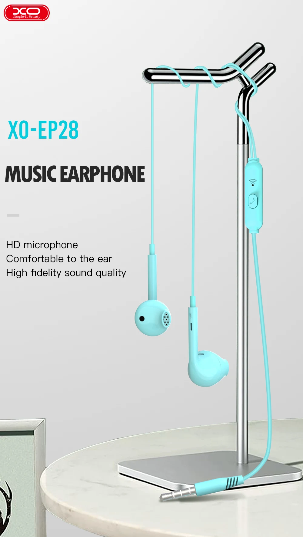 XO OEM Hot Selling EP28 Music Earphone 3.5MM Interface Wire Stereo In Ear Earphone