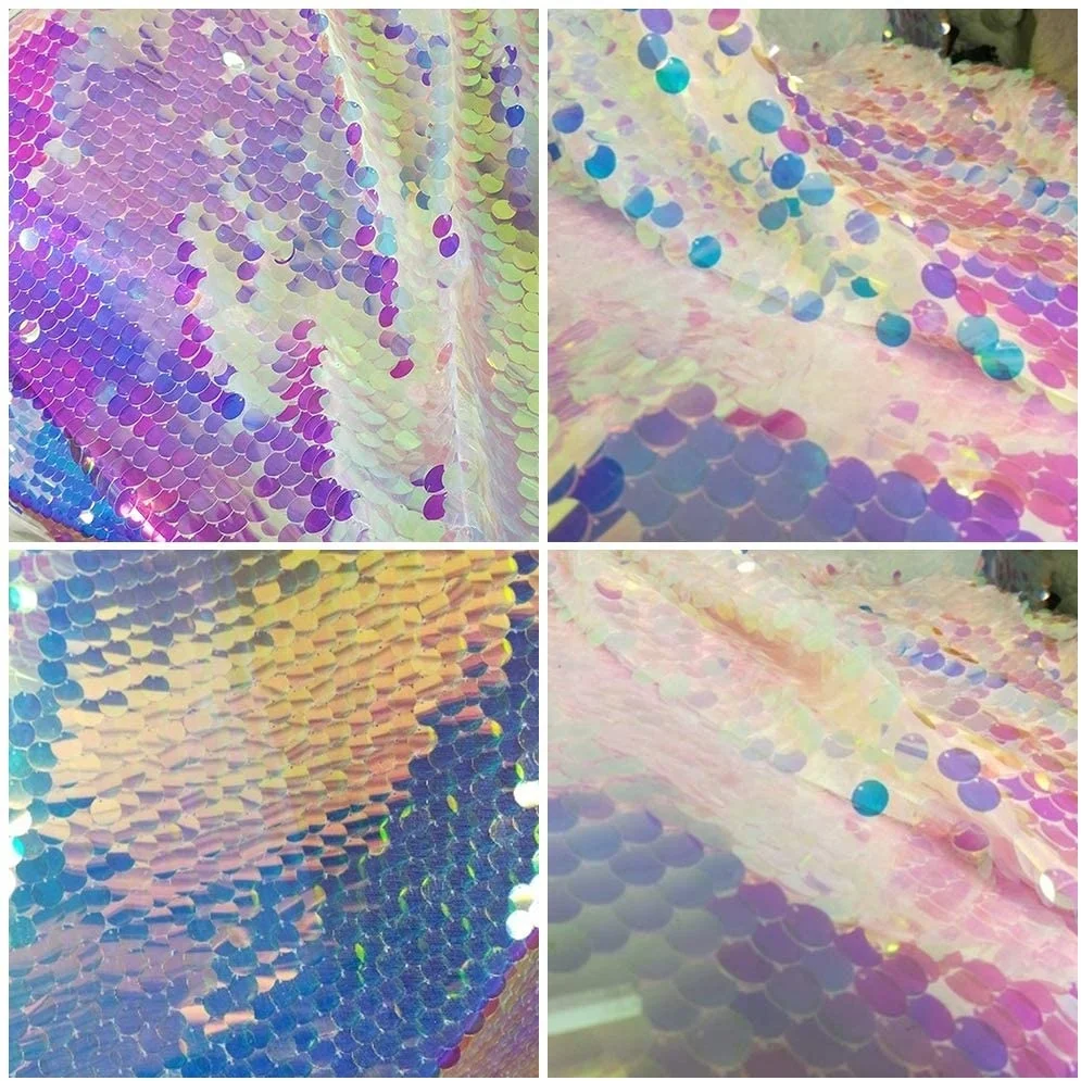 Colorful Laser Mermaid 18mm Sequin Fabric Mesh Bling Shiny Scales Wedding Cosplay DIY Photo Backdrop Glittering Cloth