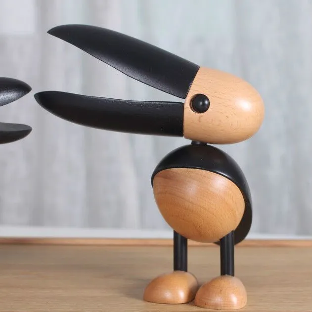 
Scandinavian large mouthpiece high-end home solid wood bird ornaments hand-made small gift mail 