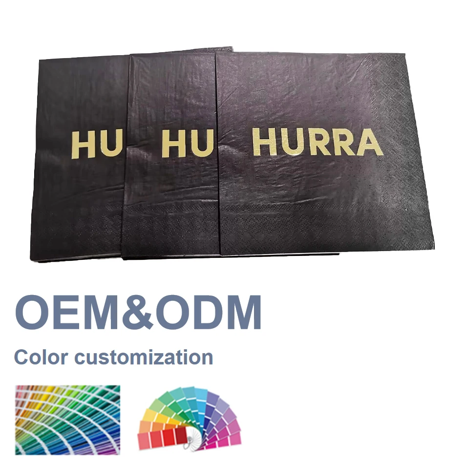 LR Customizable Black 3 Ply Bag Style Virgin Wood Pulp Disposable Dinner Napkins for Hotel Wedding Birthday Themed Party Decor details