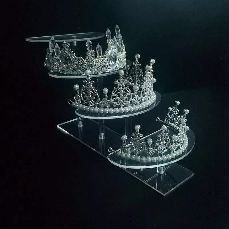 Tiered Clear Acrylic Tiara Display Stand For Crown Tiara Display Rack
