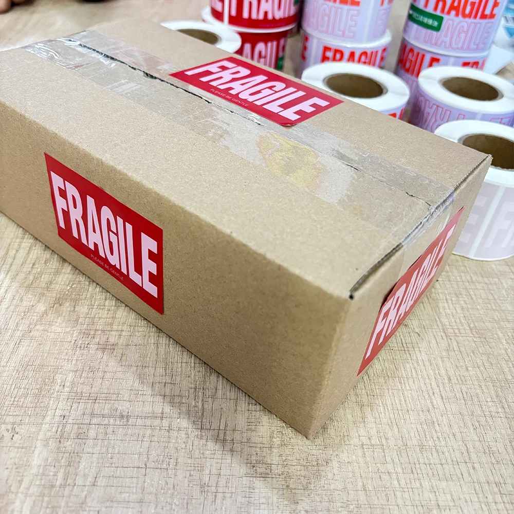 Custom Wholesale 3*2Inches 250pcs Roll Warning Fragile Sticker Labels ...