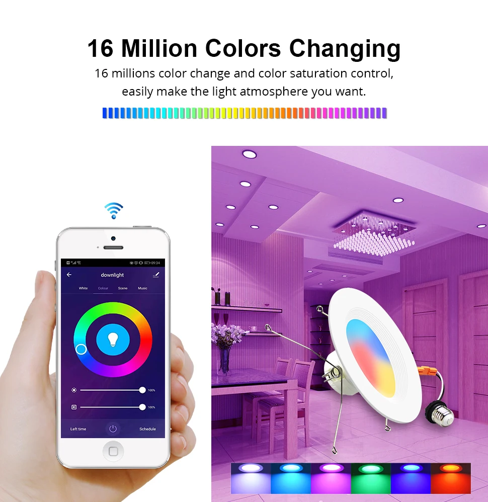 Us Type Smart Led Ceiling Light 2700k6500k Wifi Downlight Rgbcw 6 Inch