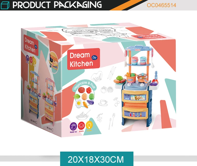 56cm Dining Table Blue Kitchen Set Toys For Kids With Light Sound 20pcs