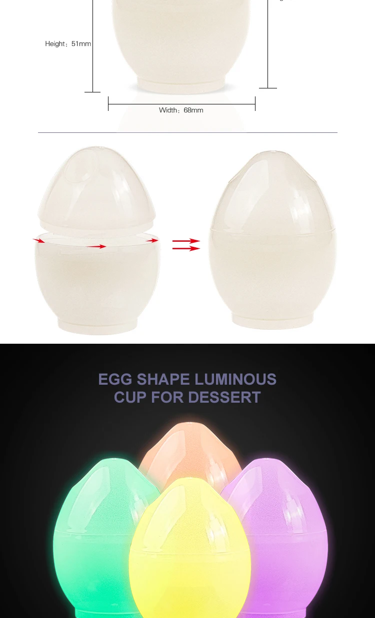 Europe-Pack new products colorful glowing dessert cup 135ml plastic egg shaped cup