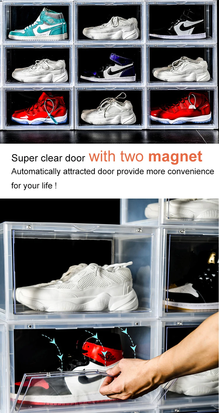 clear shoe box drawers on Magnetic Drop Side Shoe Box Storage Containers Sneaker Storage Shoe Storage Box Ebay