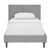 white fabric linen king size bed