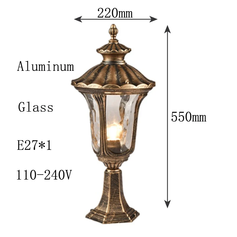 European Style Antique Outdoor Home Garden Pillar Light Main Gate