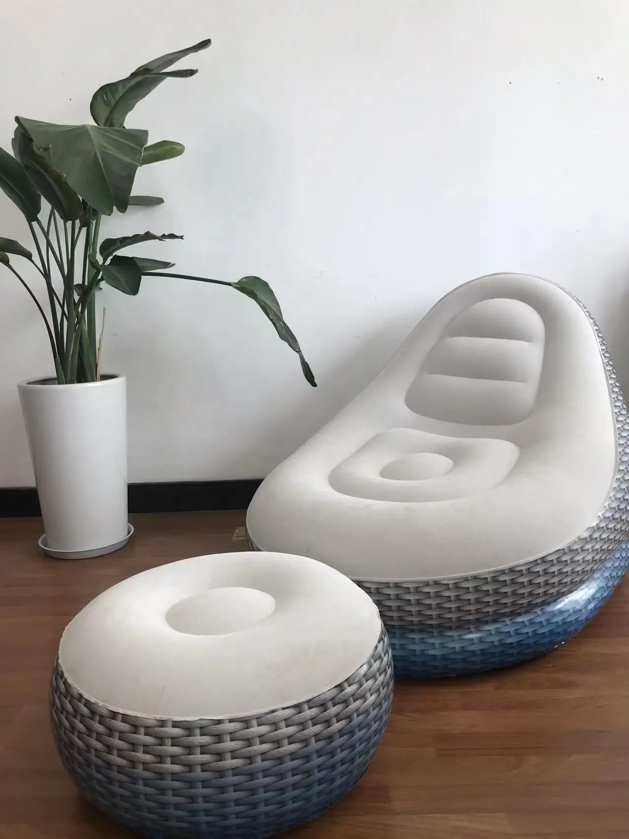 Pvc Flocking Inflatable Sofa With Footrest Lounger Camping Pump Lounge