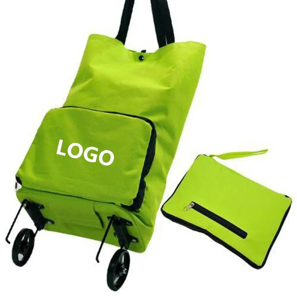 Fashion Reusable Wholesale Folding Bag Trolley Wheel Lightweight Folding Shopping Bag Market 