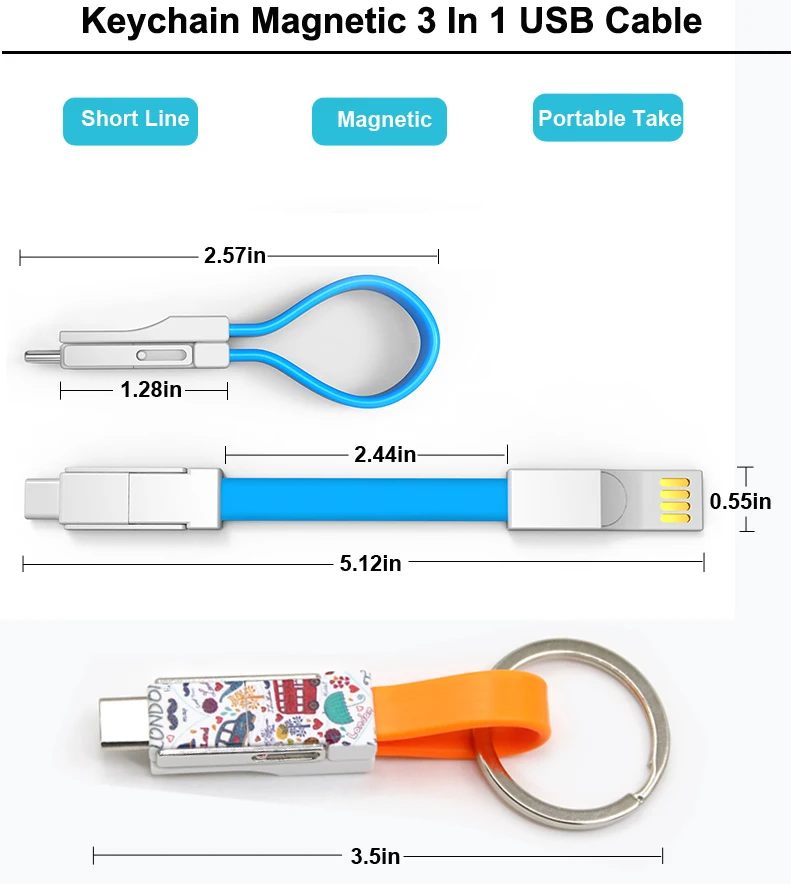 Innovative Products 2020 Coloful Portable Mini Fast Charging Short 3 in 1 Magnetic USB Cable For Christmas Gift - ANKUX.COM