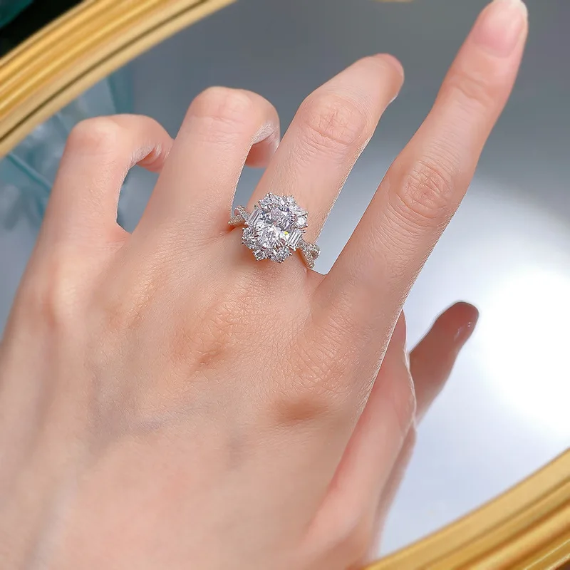 New Ins Style S925 Silver Ring Daily Simple Joker with 7*9 Oval Cut Zircon for Women Lab Diamond Ring