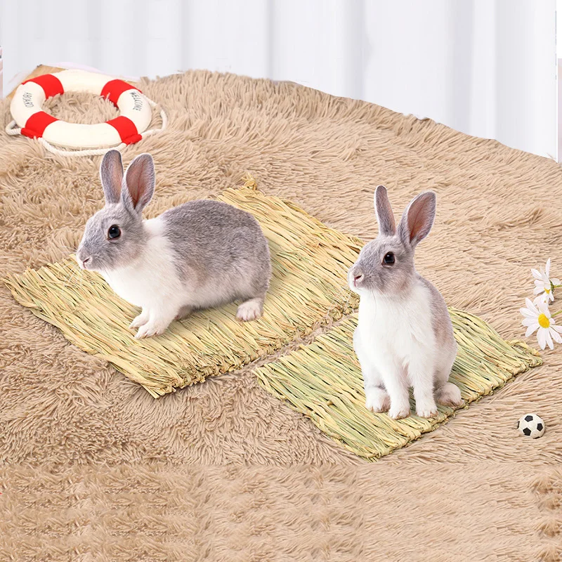 3 Pack Grass Rabbit Hay Mat Woven Pet Bed Mat for Small Animal Bunny Bedding Play Toy for Guinea Pig Parrot Bunny Hamster Rat