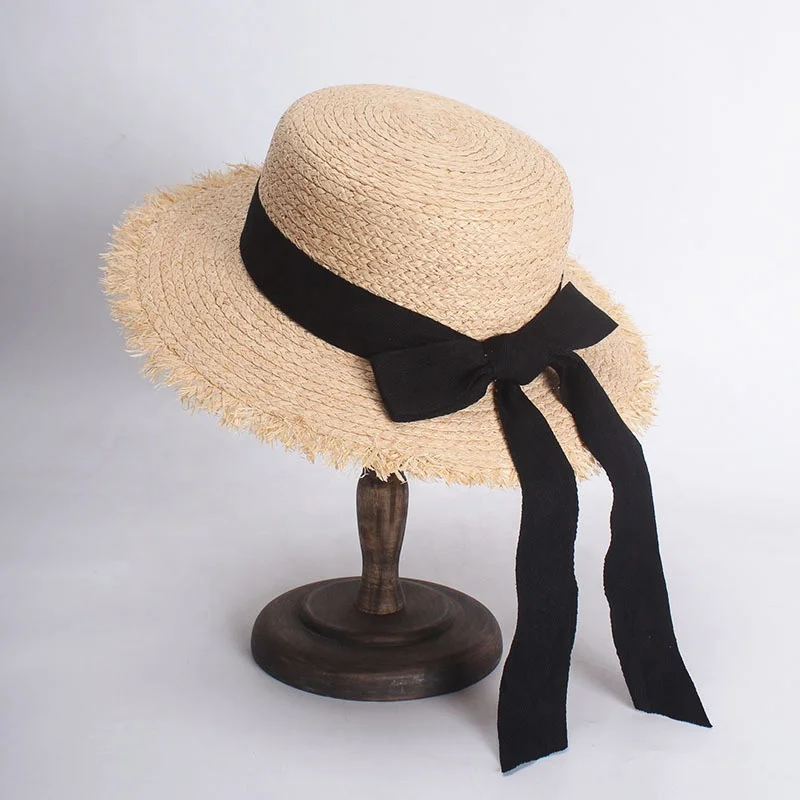 Female Young Women Sun Shade Summer Natural Raffia Straw Boater Hat