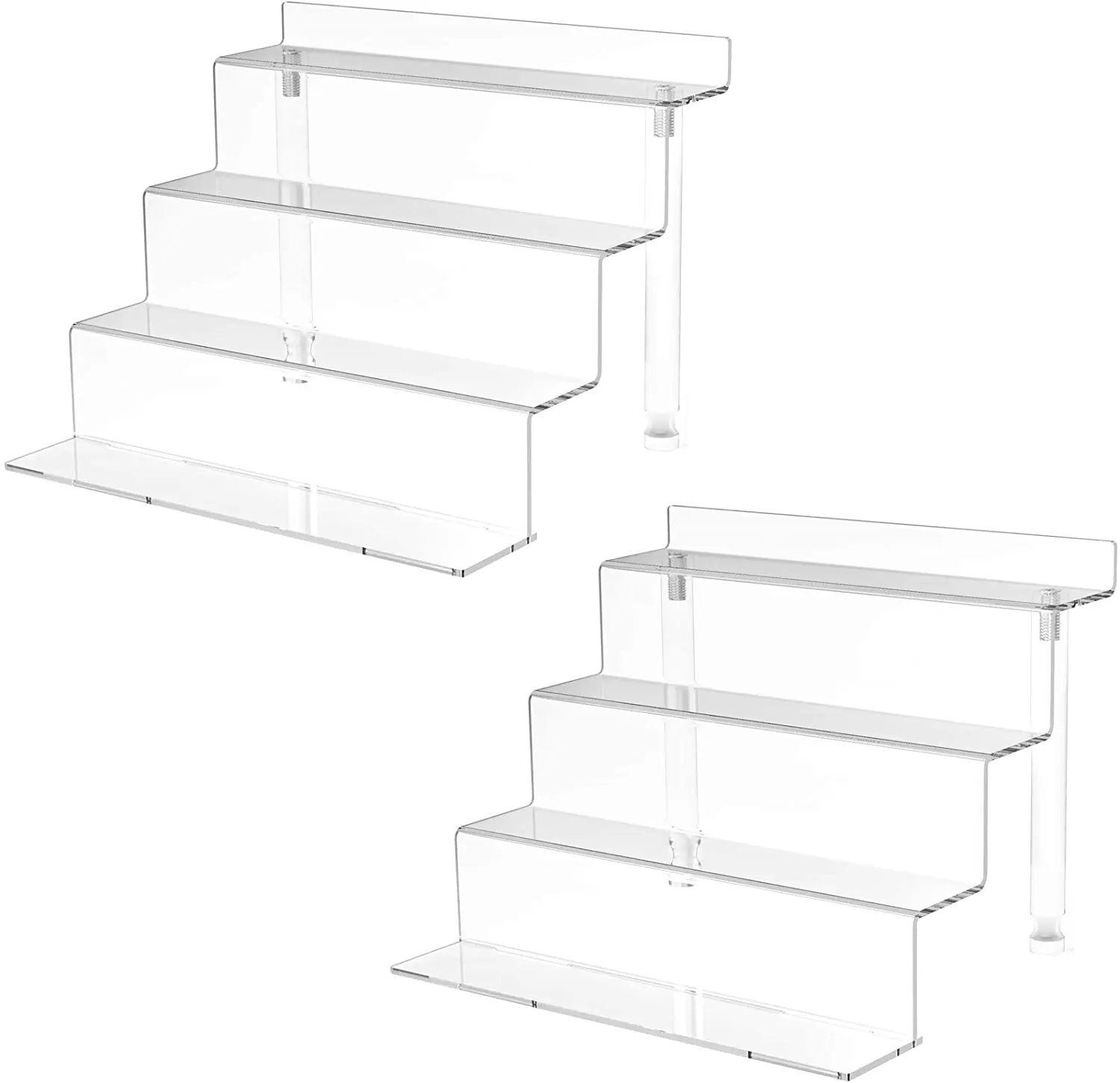 2xAcrylic Riser Display Shelf Rack Display Stand for Figures Glasses,4-Tier 