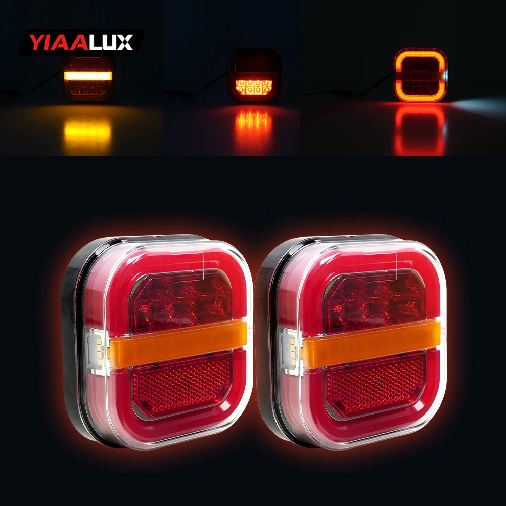 24V LED Truck Tail Light Flowing Halo Ring New Cross-Border Square Hamburger Light Indicator Wide Side Light Accessory for Cars manufacture