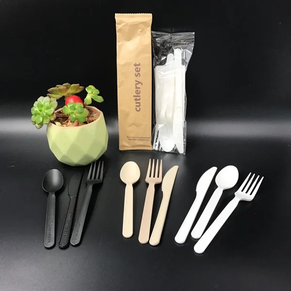 Luxury Eco Friendly Cornstarch Knife Spoon Fork Napkin Single Use