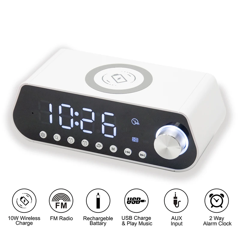 MX23 multifunctional wireless charging speaker phoncell BT FM Radio TF AUX USB hand free alarm clock with Dimming Powerbank - ANKUX.COM