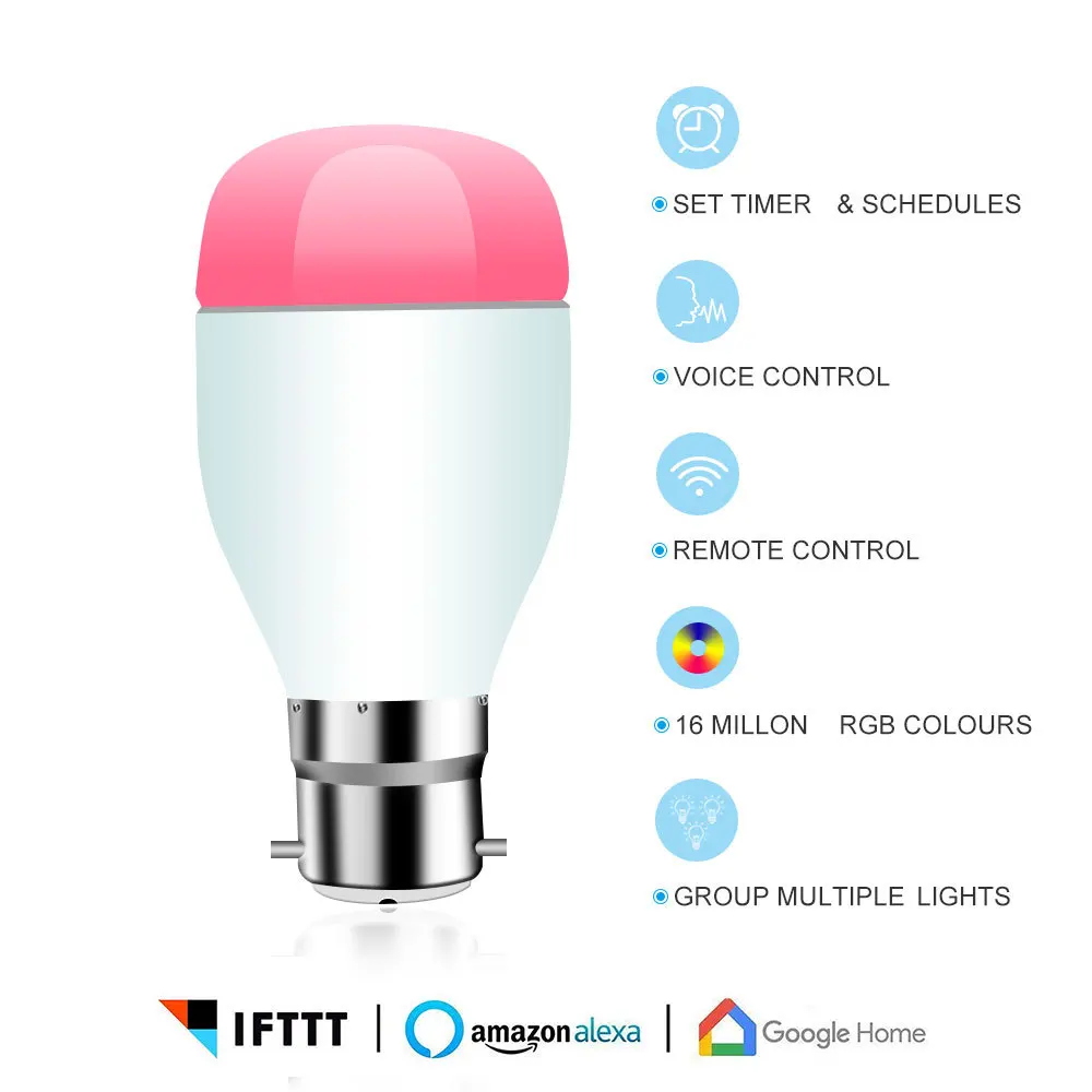 2019 Classic European 7W Smart Home Google Voice Phone APP Remote Control Energy Saving RGB+White Dimming WIFI Light Bulb LED