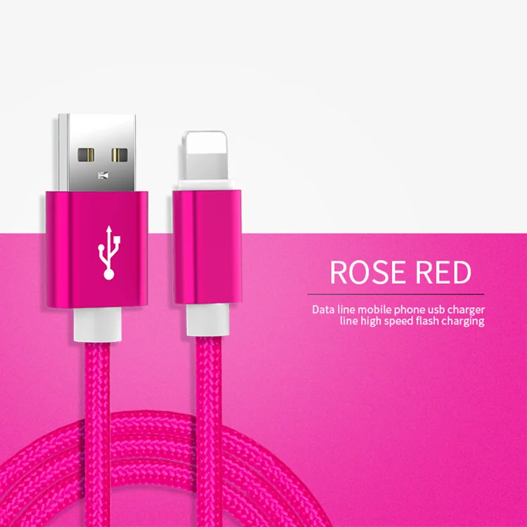 Wholesale zinc alloy usb cable nylon braided for iphone 2.1A fast charger custom usb data charging cable - ANKUX.COM