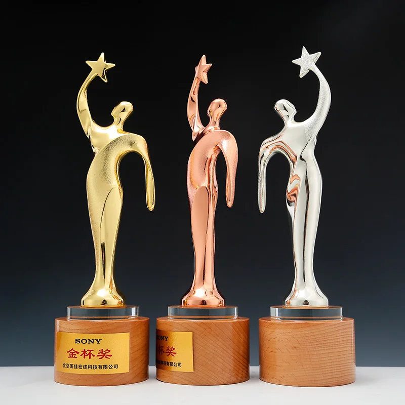 product 2023 new metal trophy awards with wooden base crystal awards custom business gift solid momentoes-32