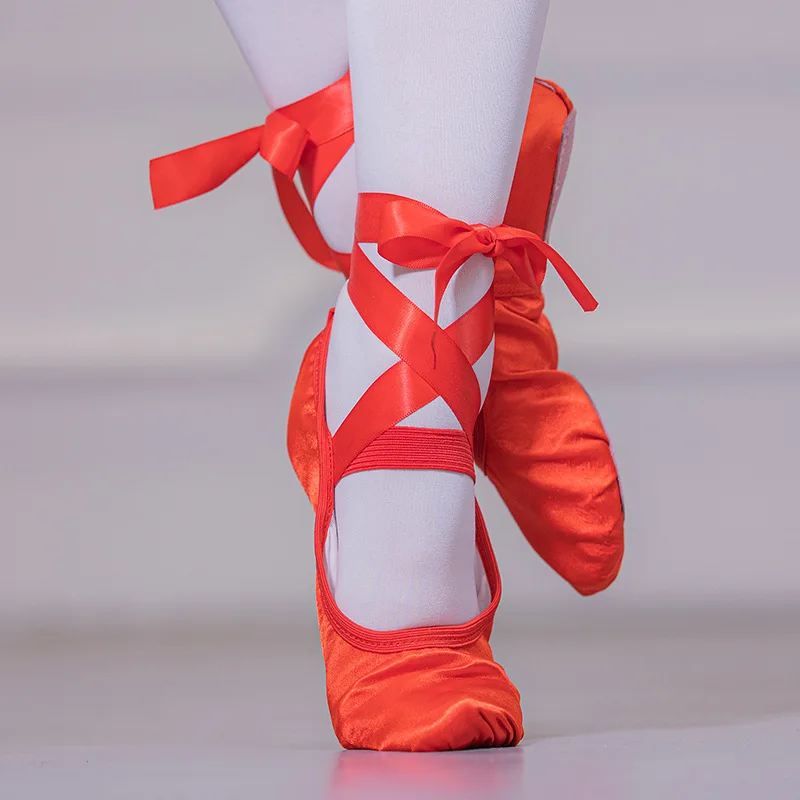 Girls Shoes Ballet Purple Satin Ballet Dance Shoes Kids Split Suede Sole Foldable Soft Practice Shoes  