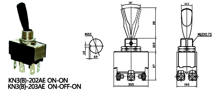 Kn3(b)-202ae 15a 125vac 10a 250v Dpdt 6 针 10 安培 On-off Plastic Knob ...