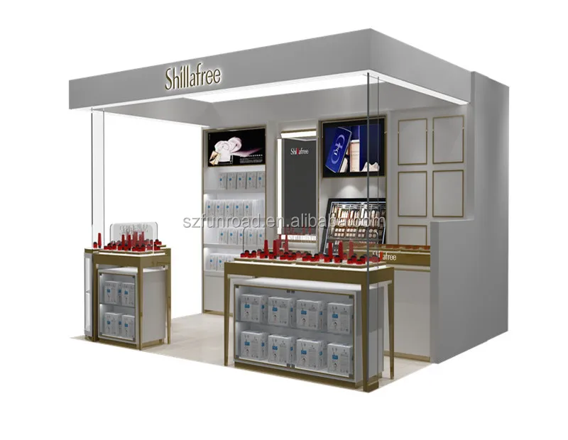 World Luxury Beauty Cosmetic Display Showcase Kiosk With Makeup Station For Shopping Mall
