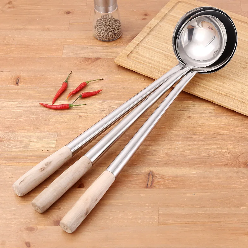 20'' Commercial Grade Wok Ladle Stainless Steel Wok Spoon With Wood Handle For Home Hotel
