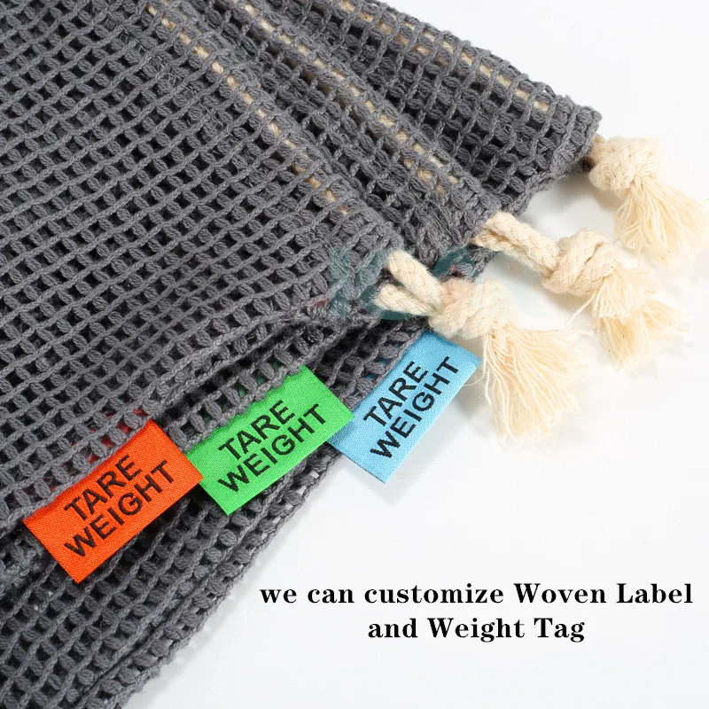 Gray color recycle fruit and vegetable bag reusable organic cotton mesh bags for fruits and vegetables 