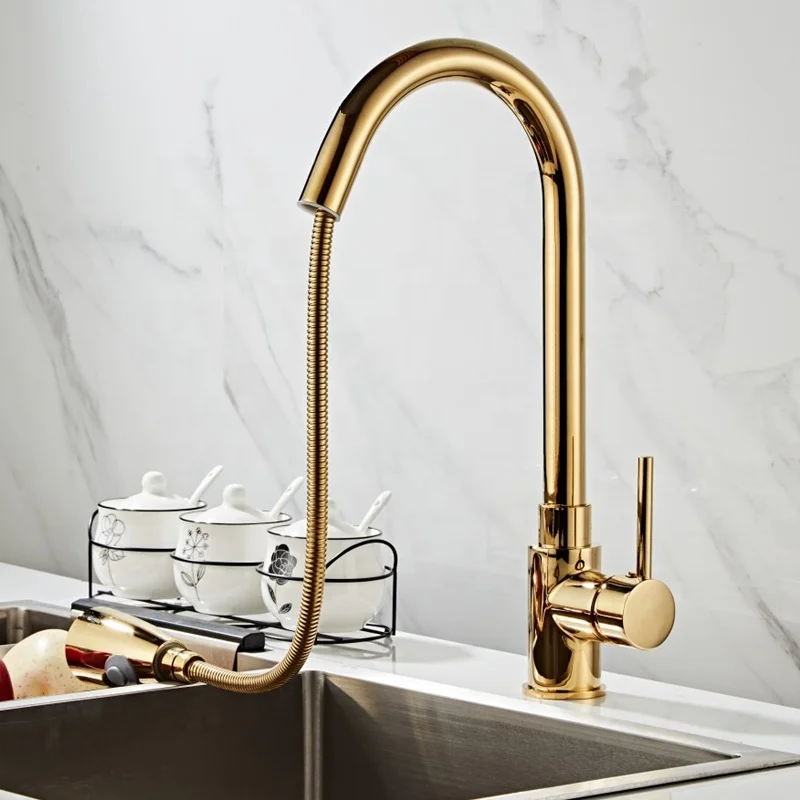 New Design Golden Kitchen Faucets Silver Single Handle Pull Out Kitchen ...