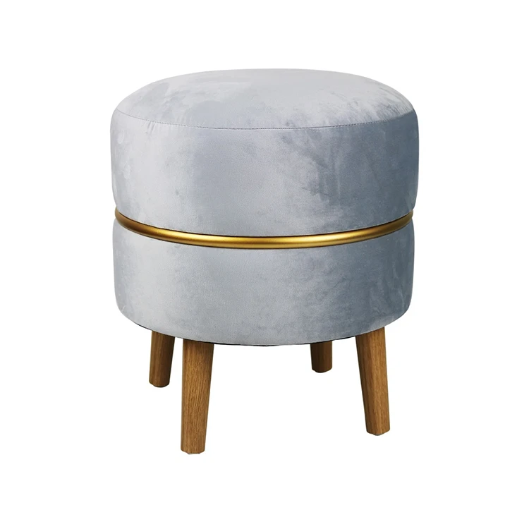 
European Bedroom Modern Fabric Round Tufted Pouf Ottoman Foot Stool Velvet For Living Room 