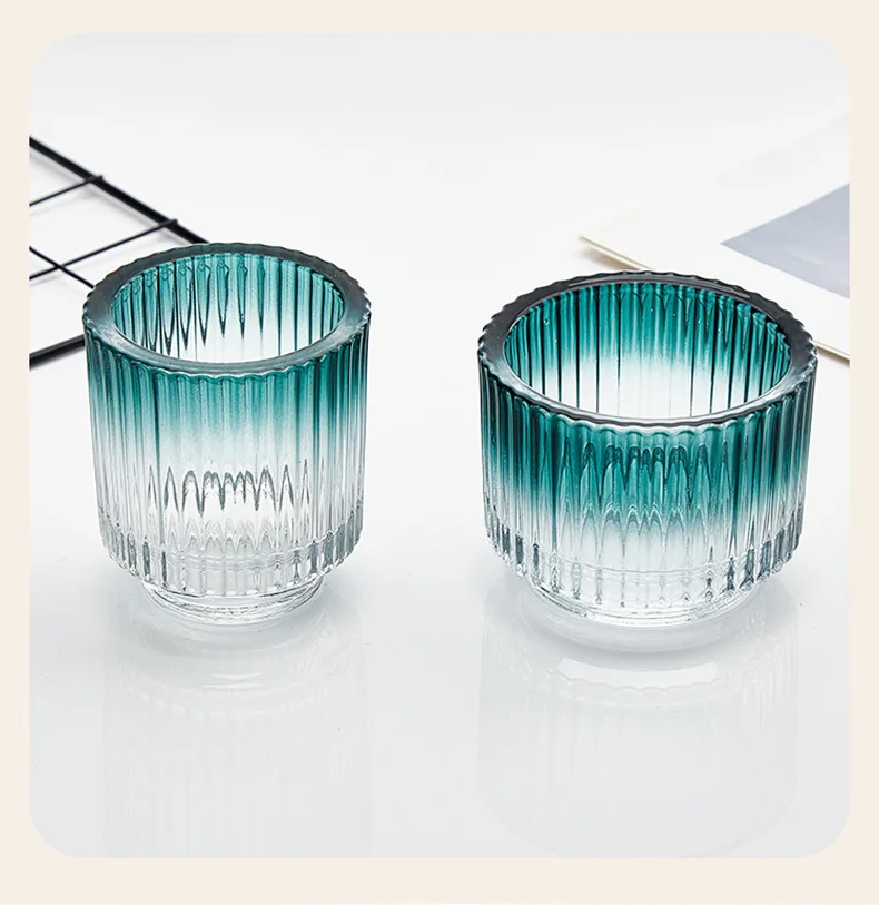 product cylindrical colored glass candle jar luxurious striped empty candle jars-2