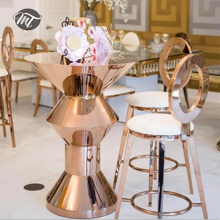 Gold Luxury Bar Stool Stainless Steel Wedding Cocktail Table And Chairs