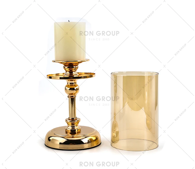 Wholesale Custom Luxury Crystal Lid Metal Wedding Decorating Gold Candle Holders Glass Candlestick for Christmas Ornament