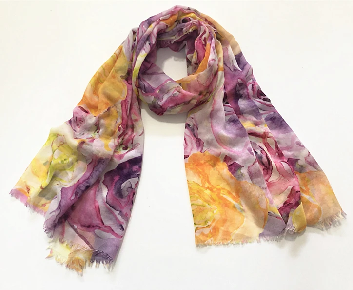 印花真丝围巾女装夏季春季长头围巾披肩