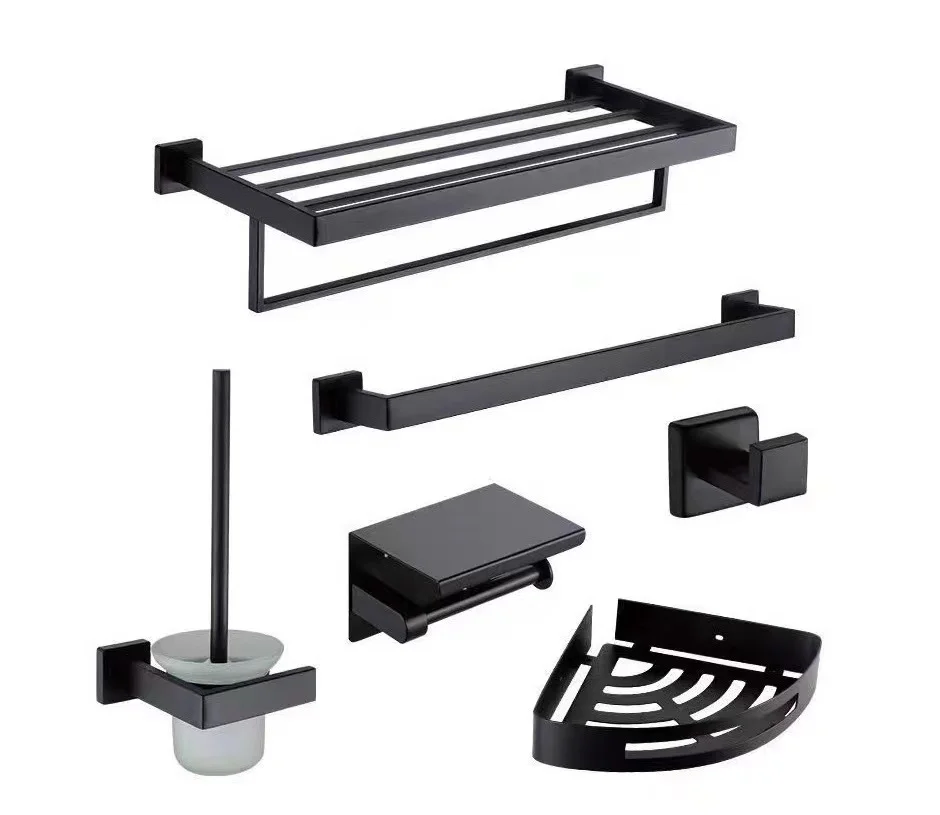 High Quality 304 Stainless Steel Bathroom Accessories Set Matte Black