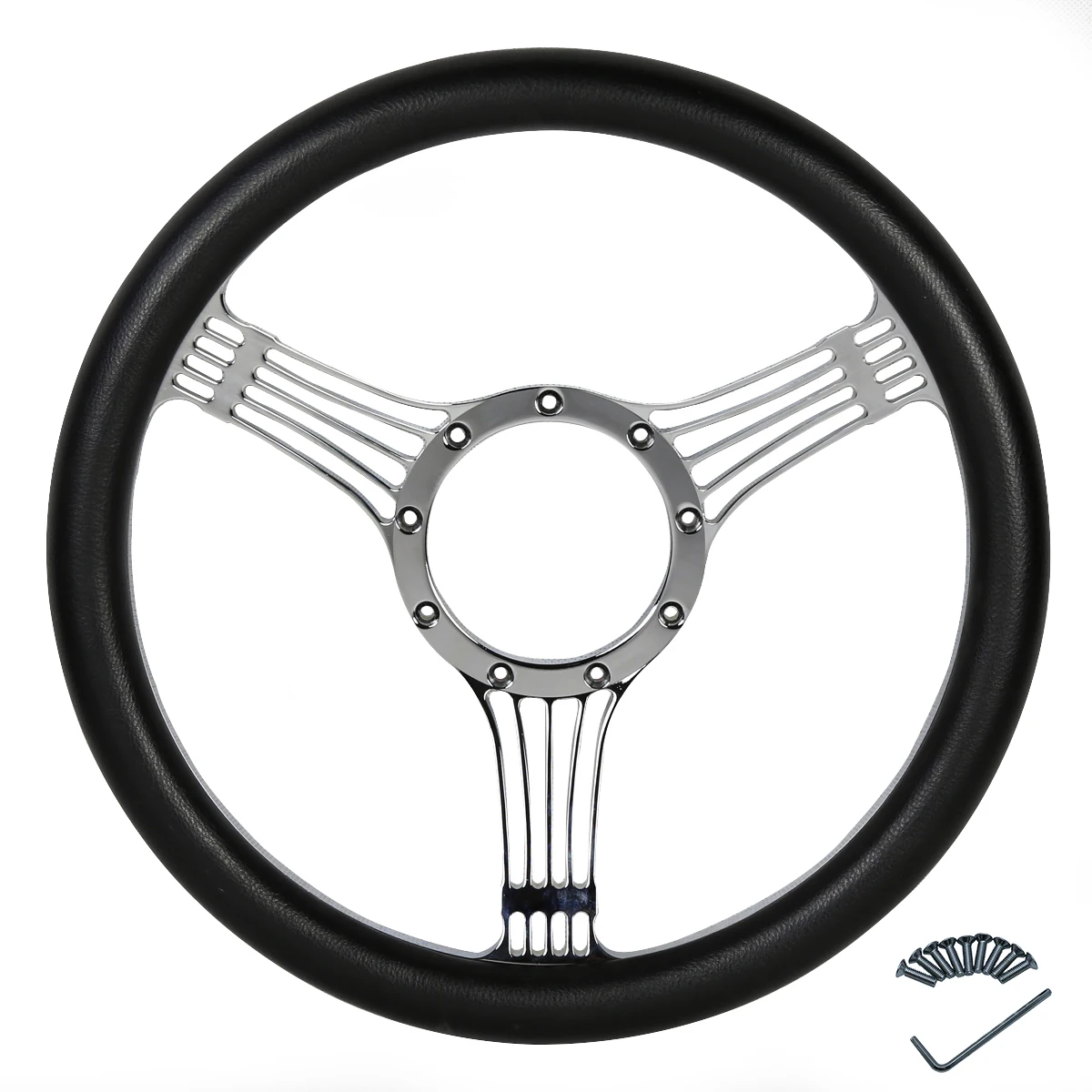 14 Inch Classic Car Steering Wheel - Leather Half Wrapped