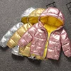 Winter duck feather leather coat lightweight quilted packable puffer kids down jacket