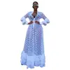 ME313 Charming V neck lady frock transparent long sleeve pretty white dress woman casual wear