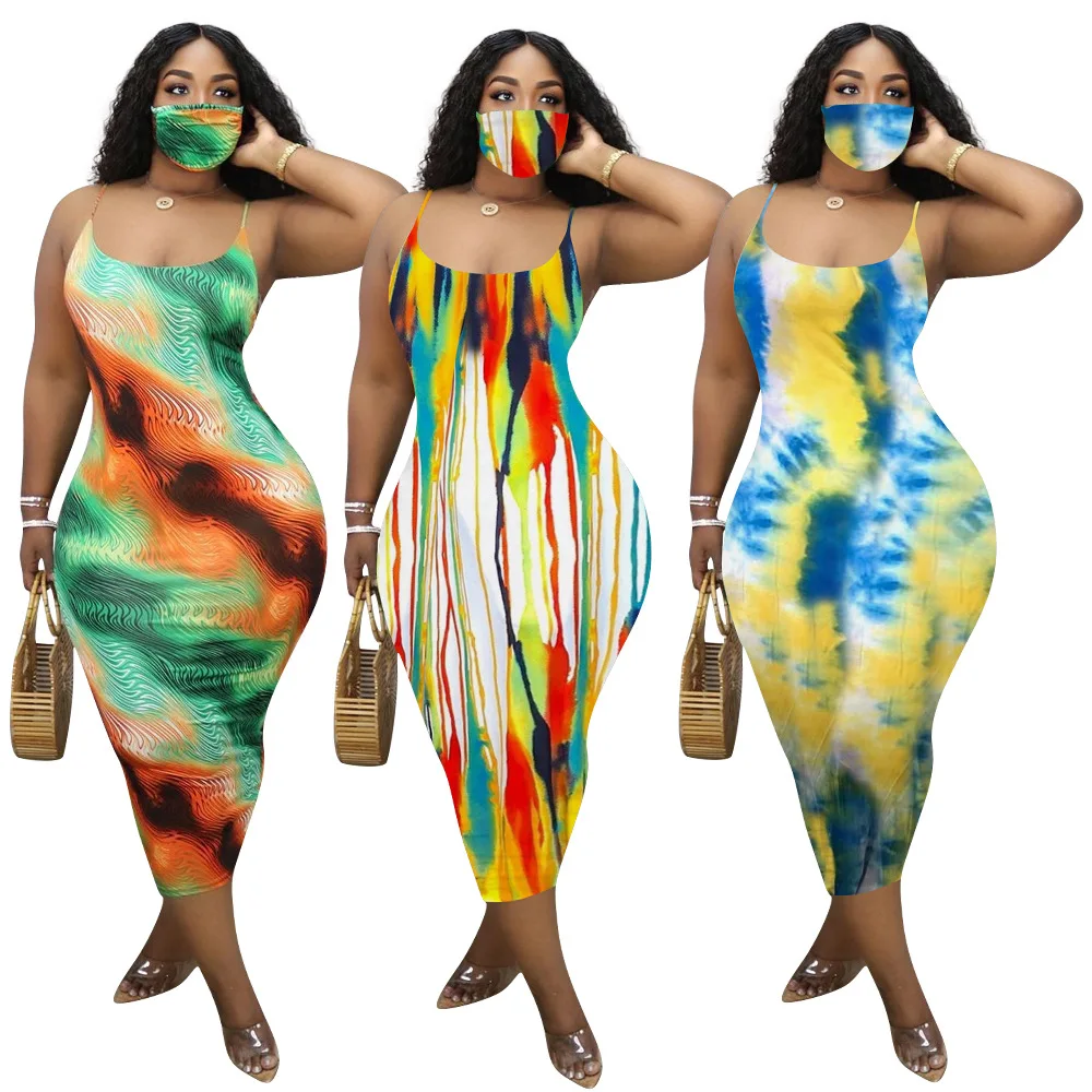 Summer Casual New sexy halter dress Loose Tie dye Sleeveless Maxi Dress Women plus size women clothing No accessories included