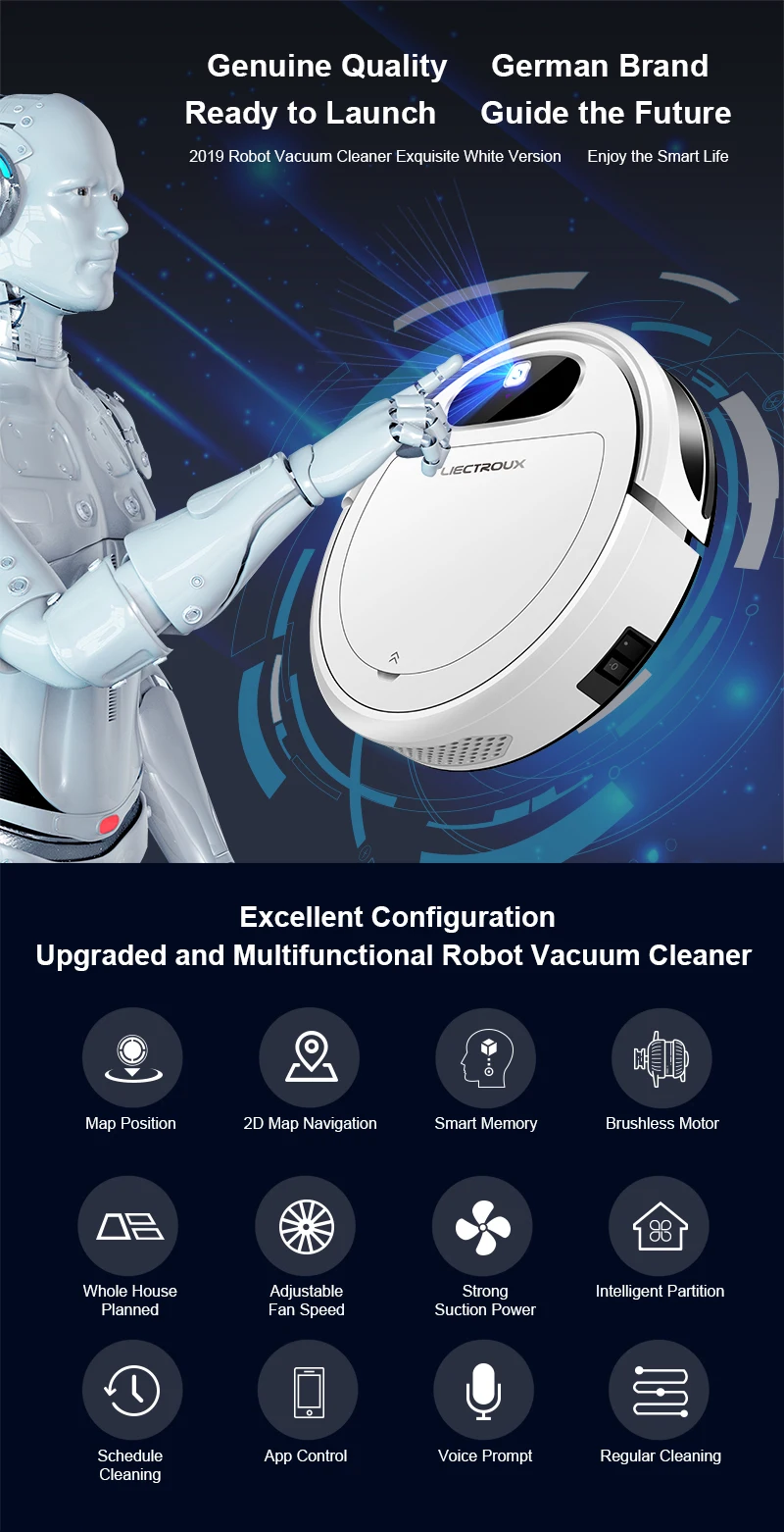 LIECTROUX 11S Big Capacity Long Time Lasting 2 Hours Working Time Double Roller Brushlow Noise Smart Intelligent Robot