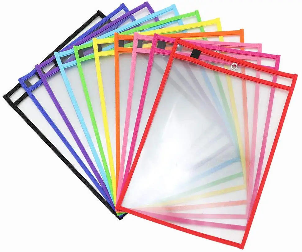 Durable Plastic Sleeves Transparent Dry Erase Pocket For School