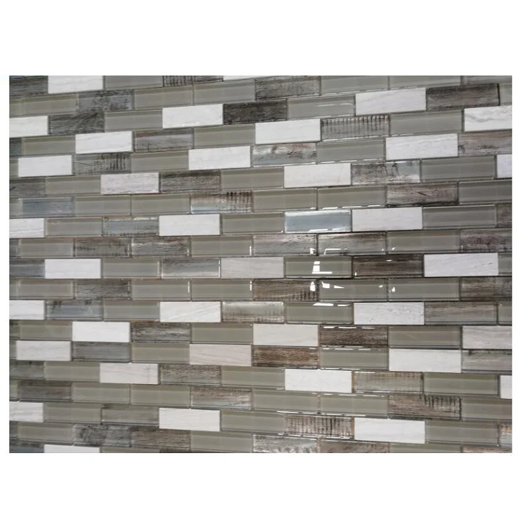 Top Selling Laminated Glass Mosaic tile Brown Mosaic Long strip for bathroom and kitchen Foshan China