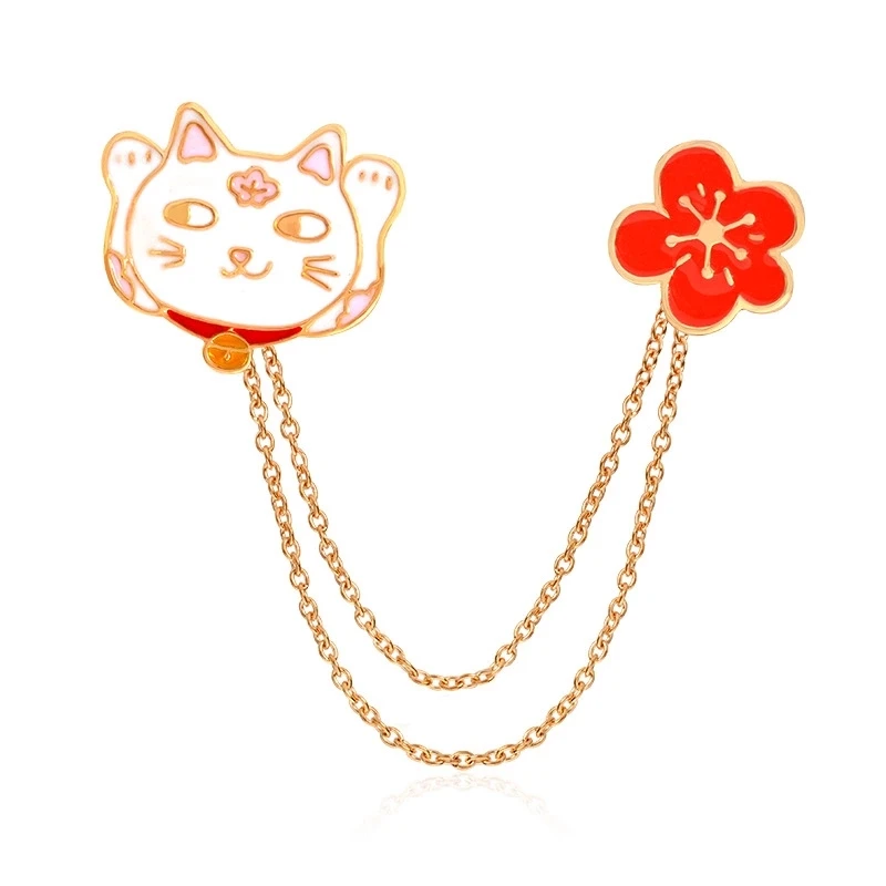 Fashion Cute Egg Cat Moon Rabbit Chain Brooch Badge Pin Collar Brooches Pins _ne