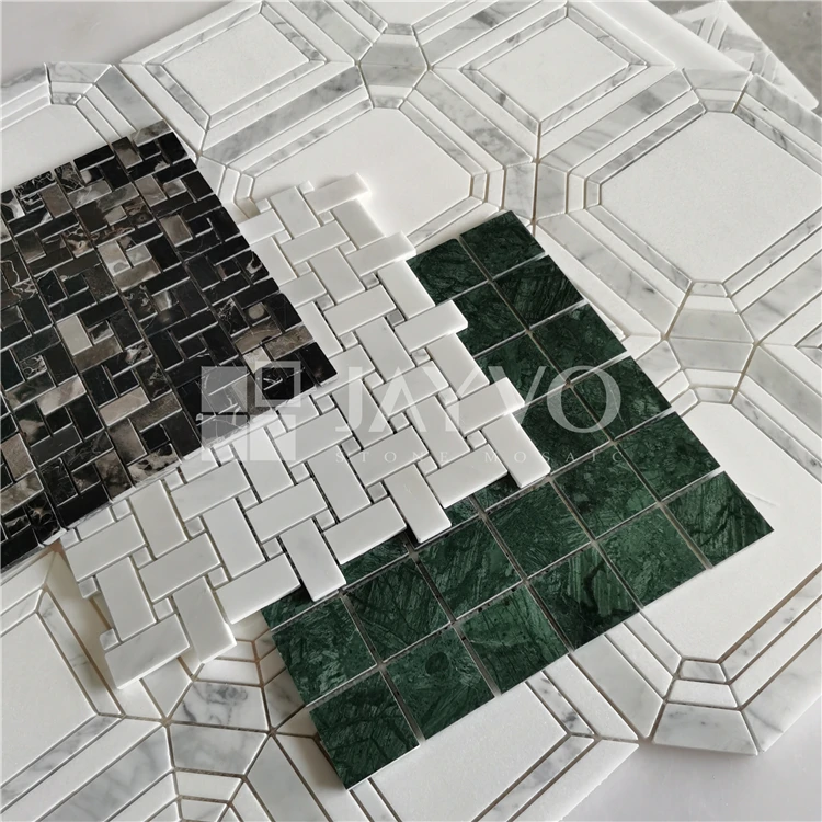 Black Marble Stone Mosaic Tile Polish Long Hexagonal Waterjet Parquet Marble Mosaic Wall Tile