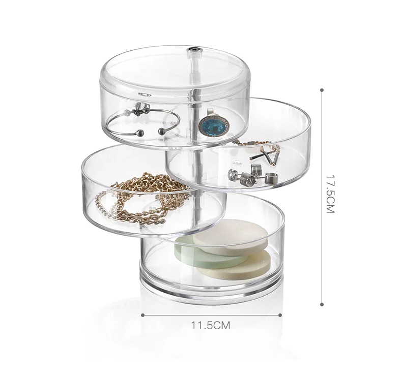 3 Tier plastic Jewelry Organizer Box Cylinder Tower 360 Degree Rotary Cosmetic Case Storage Case Holder Necklace  Display